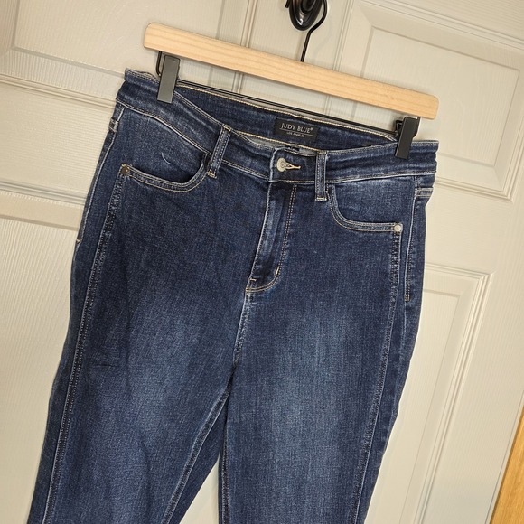 Judy Blue high-waisted dark wash flare jeans angled side seam Sz 9/29T 33 Inseam - Picture 2 of 6